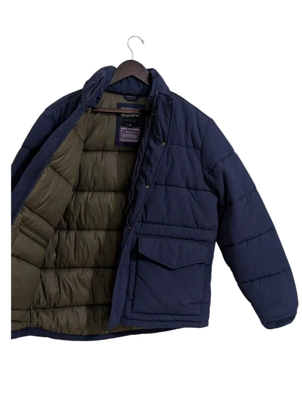 J.Crew Men's Nordic Eco Puffer Jacket Large PrimaLoft Navy Blue AZ580
